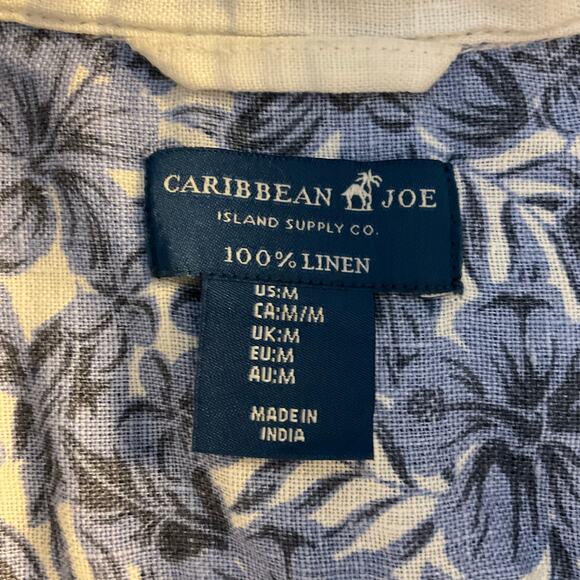 Caribbean Joe Blue and White Tropical Print Short Sleeve Linen Button Up Size M - Picture 4 of 6